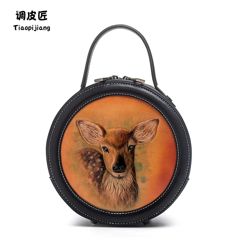 ★small round package female inclined shoulder bag 2021 new fashion leather shoulder bag niche design carved package