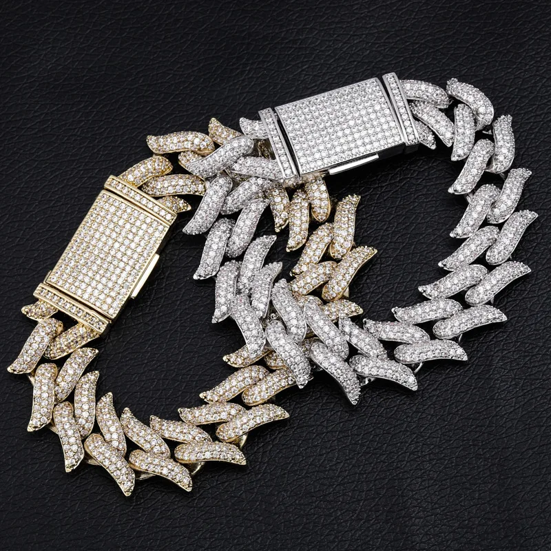 

В стиле «хип-хоп» ААА кубического циркония Bling из личности шипы Форма Майами панцирного плетения КУБИНСКИЙ звено цепи Браслеты для Для мужчин, реперские кепки ювелирных изделий