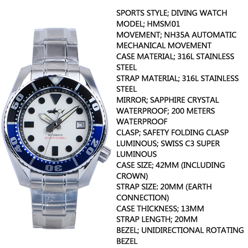 Heimdallr Watch Men NH35A Mechanical Watches Aluminum Bezel Sapphire Full Luminous Dial MM200 Diving Watches for Men Automatic