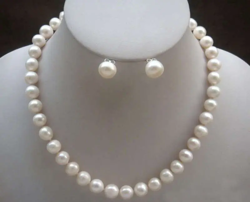 

8-9mm Real Natural White Akoya Cultured Pearl Necklace earring 18"