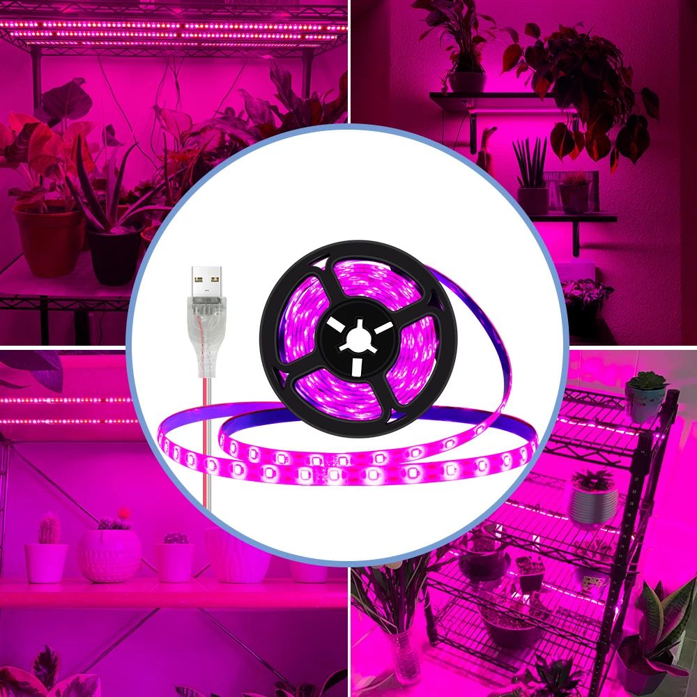 Tira de luces LED de espectro completo para cultivo de plantas, lámpara Phyto resistente al agua con USB, para crecimiento de semillas en