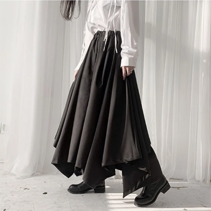 Ladies Pant Skirt Spring And Autumn New Dark Irregular Pleated Pleated Skirt Style Trousers Loose Wide-Leg Pants