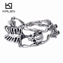 Kalen Rock Stainless Steel Skull Body Bracelet For Men Gothic Link Chain Male Biker Jewelry Men's Wristband Chunky Bracelet