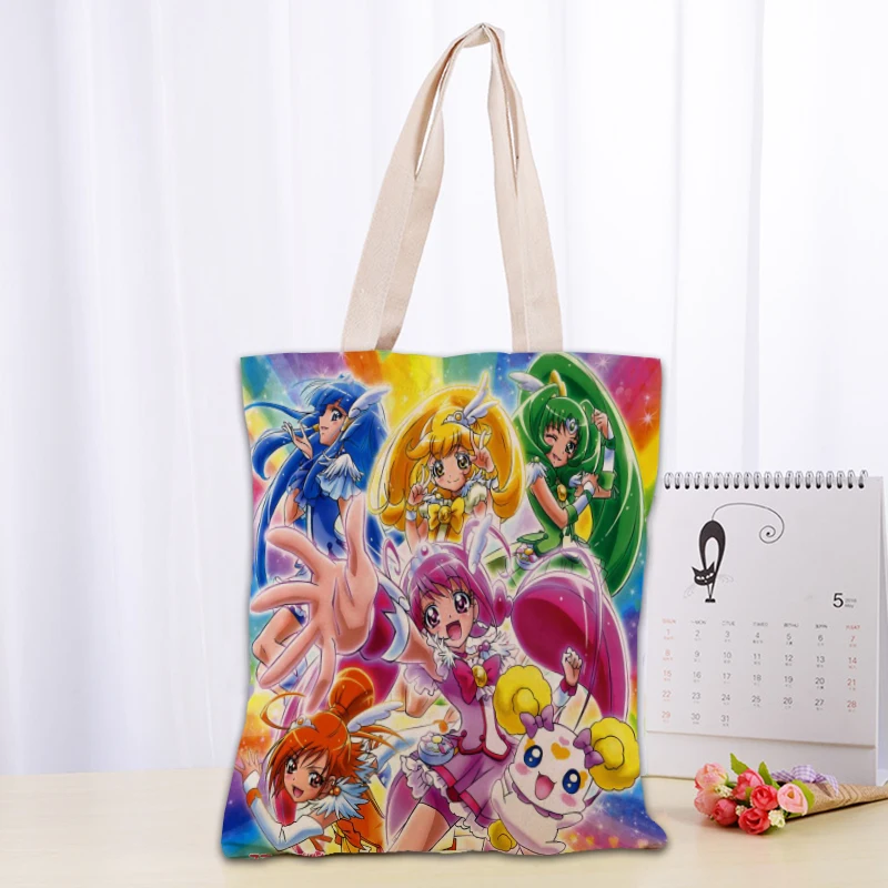 Anime Smile Precure! Tote Bag Women Canvas Fabric Bags Eco Reusable Shopping Bags Traveling Beach Casual Useful Shoulder Bag