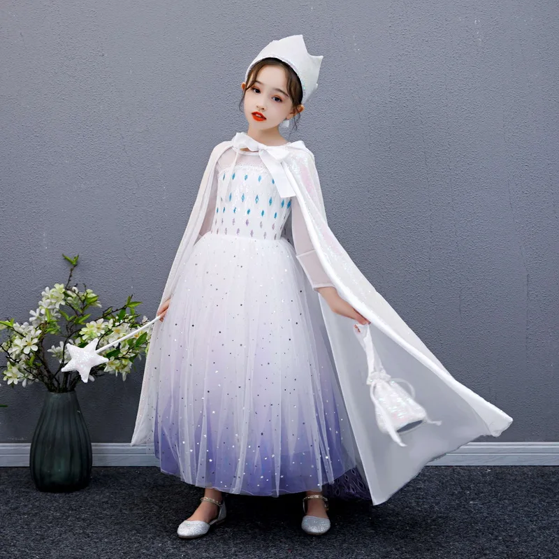 Kids Halloween Cosplay Cape Outerwear Girls Sequins Hooded Cloak Full Length Long Cloak Children Christmas Princess Costume