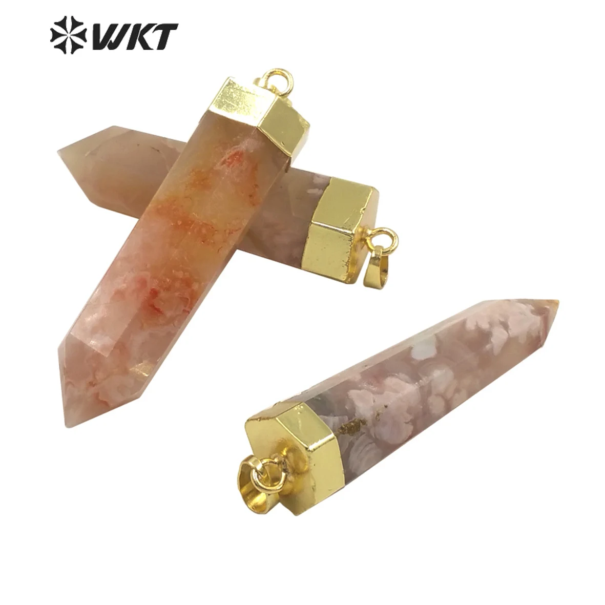 WT-P1639 Fashion Natural Stone Pendant A-gate Point For Female Necklace Making Gold Eletroplated 5PCS