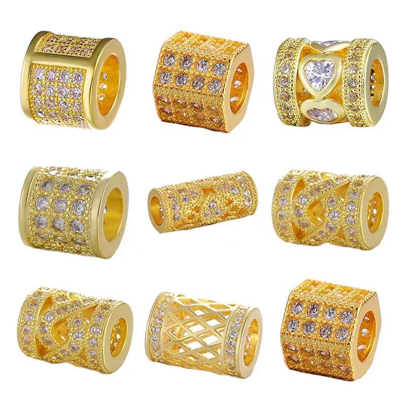Juya 3pcs/Lot Wholesale DIY Big Hole Spacers Supplies Handamde Metal Tube Charm Beads For Natural Stones Beadwork Jewelry Making