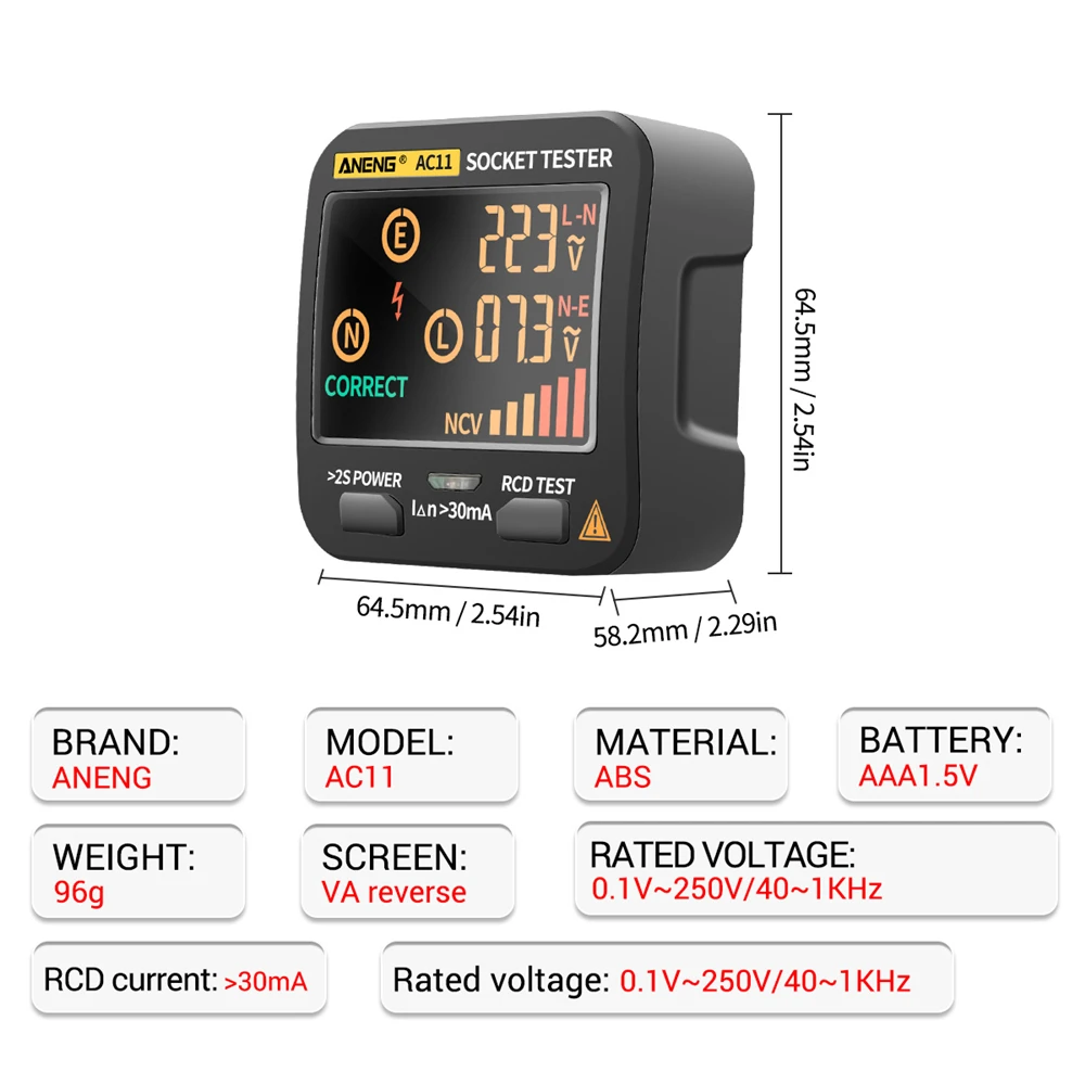 CUGUU Smart Socket Tester Digital AC Voltage Tester Ground Zero Electric Circuit Detector Line Plug Polarity Phase Pro EU/US/UK