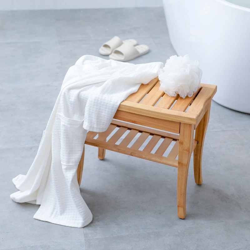 Bamboo Bathroom Stool Anti-Skid Two Layer Pregnant Women Bath And Shower Bench Safety Seat Japanese Style Shower Stool