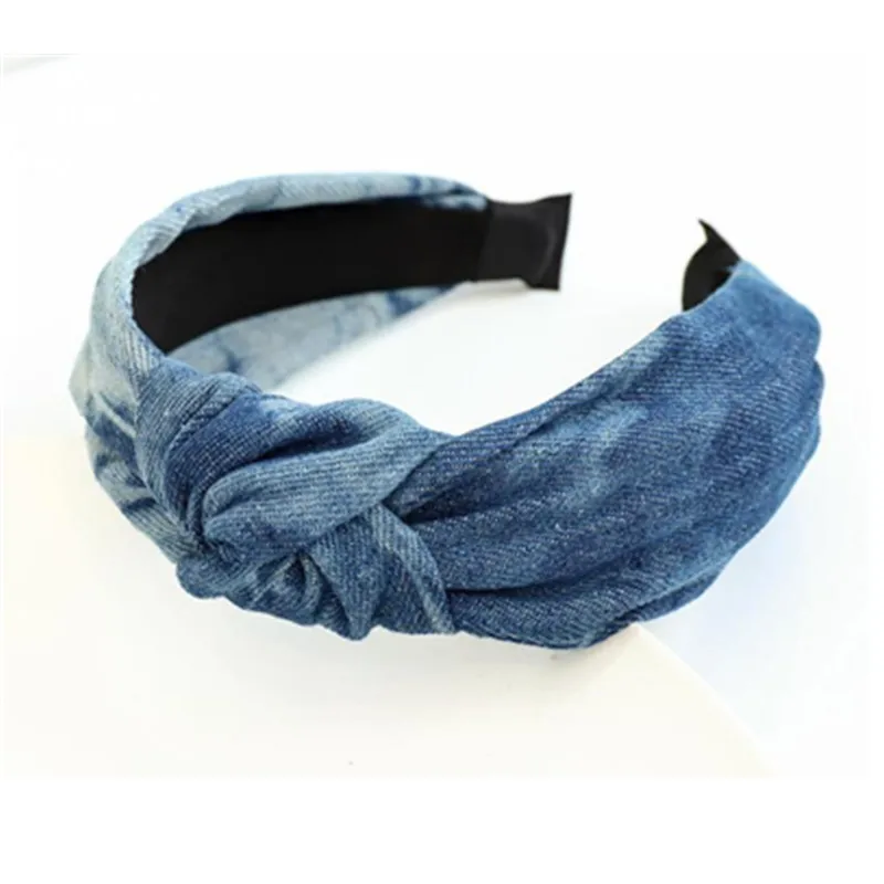 American Style Denim Knot Headband Women Outdoor Headdress Hairband Adults Dress Match Hair Ornament School Girls Head Band