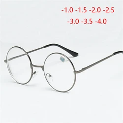 Round Myopia Glasses Woman Men Retro Metal Clear lens Nearsighted Eyeglasses Black Silver Gold Frames  -1.0 -1.5 -2.0 to -4.0