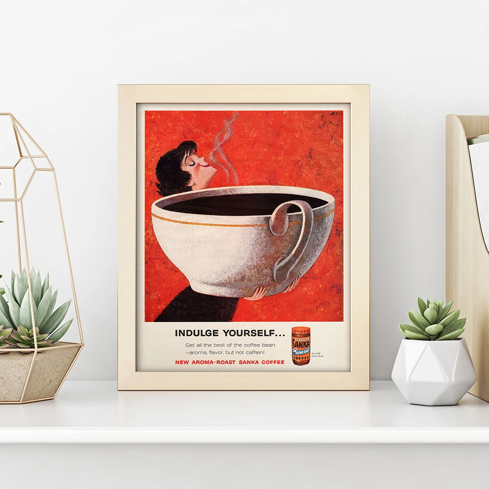 Giant Cup Of Coffee Print Vintage Art Painting Kitchen Lover Retro Posters Landscape Posters Wall Pictures For Living Room Home