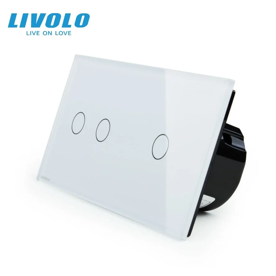 Livolo Touch Switch, 2Gang Left+1Gang Right White Crystal Glass Panel,Wall Light Switch+LED Indicator, VL-C702-11/VL-C701-11