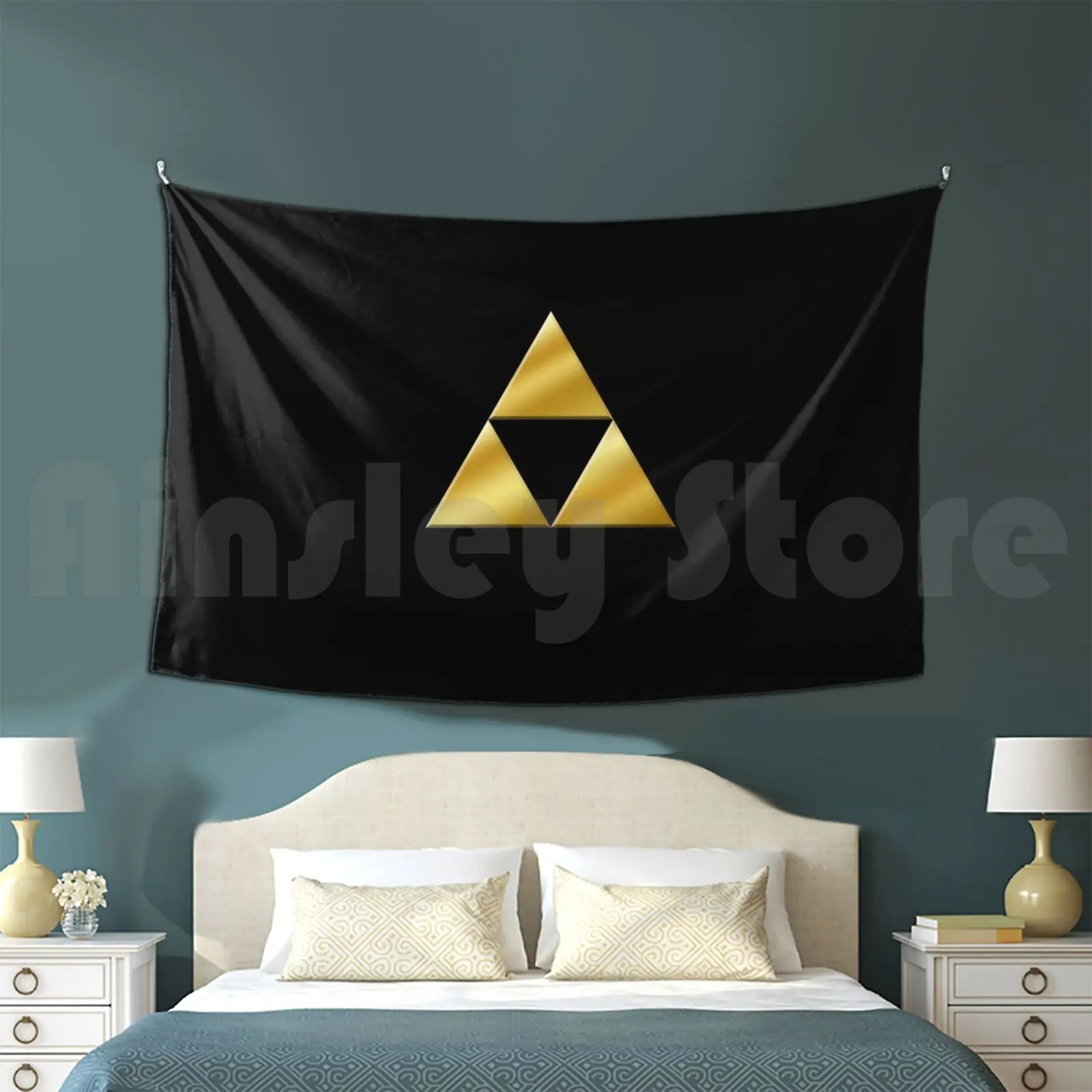 Golden Triforce Of Power Tapestry Living Room Bedroom Link Tri Tri Force Force Ocarina