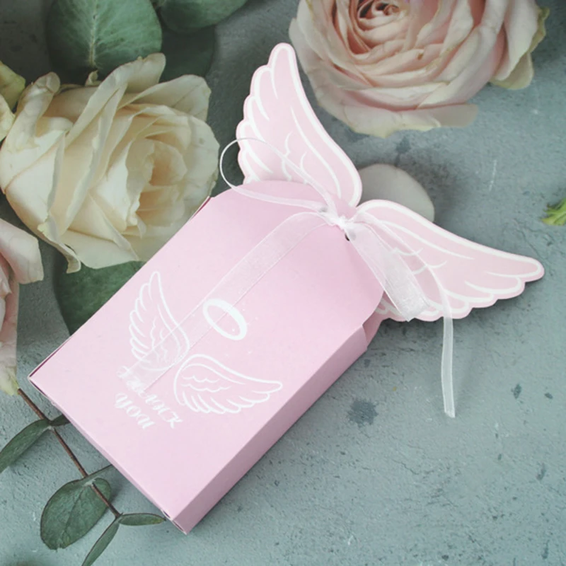 50pcs Pink Baby Angel Candy Box Favor And Gift Boxes With Ribbon Baby Shower DIY For Kids Birthday Christmas Party Decoration