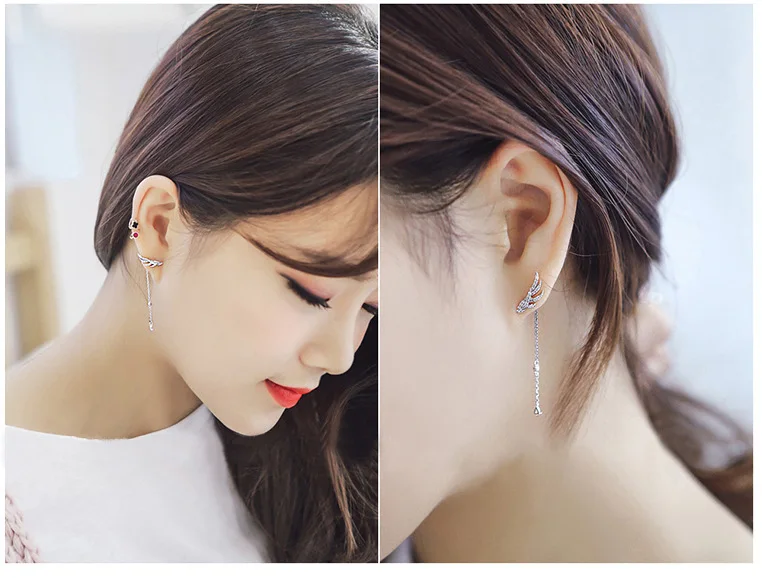New Hot Fashion 925 Sterling Silver Crystal Angel wing Earrings for Women Girls Gift Fashion Statement Jewelry earrings 2018