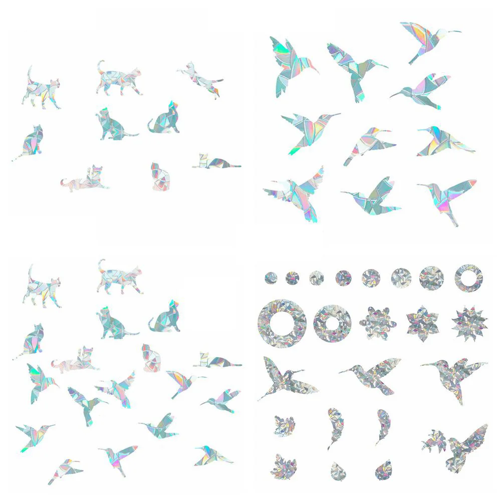 Static Stickers Rainbow Prism Window Clings Hummingbird Flower Feather Stop Alert Anti-Collision Prevent Crash Glass Home Decor