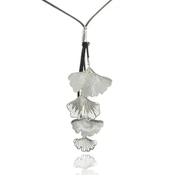 Long Necklace for Women Vintage Antique Ginkgo Biloba Leaves Statement Accessories Women's Pendants Trendy Suspension Decoration