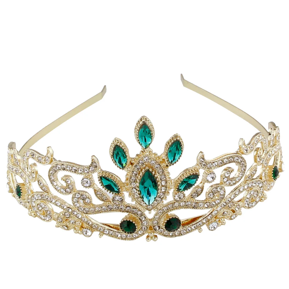 Sunspicems Gold Color Moroccan Wedding Jewelry Women Tiaras Fire Crystal Crown Bride Hairware Headpieces Arab Princess Bijoux