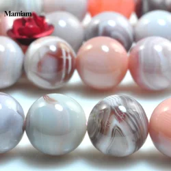 Mamiam Natural Pink Botswana Agate Beads Smooth Round Loose Stone Bracelet Necklace Diy Jewelry Making  Gemstone Gift Design