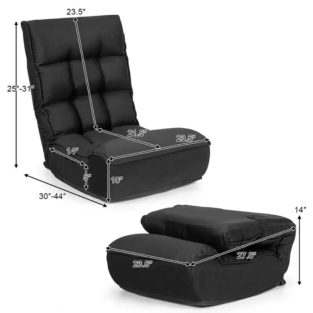 4-Position Floor Chair Folding Lazy Sofa w/Adjustable Backrest& Headrest HW66375