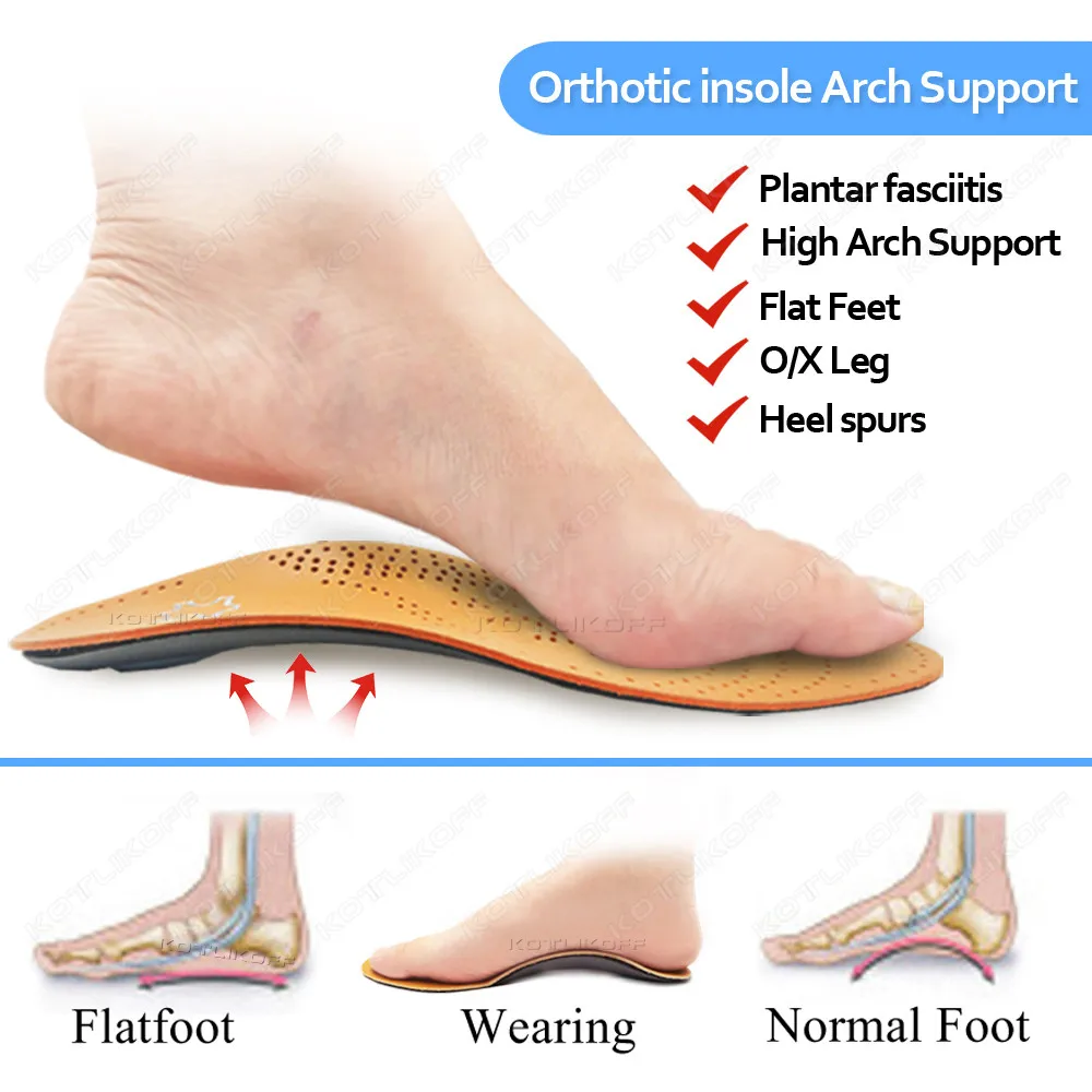 Leather Orthotic Insole For Shoes Flat Feet Arch Support Orthopedic Insoles For Feet Men Women O/X Leg Corrected Health Care