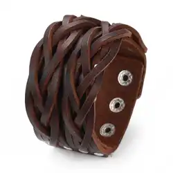 2025 Trend Jewelry Vintage Hand Woven Leather Bracelet Cuff Wide Leather Bracelet Men's Accessories Pulsera Hombre