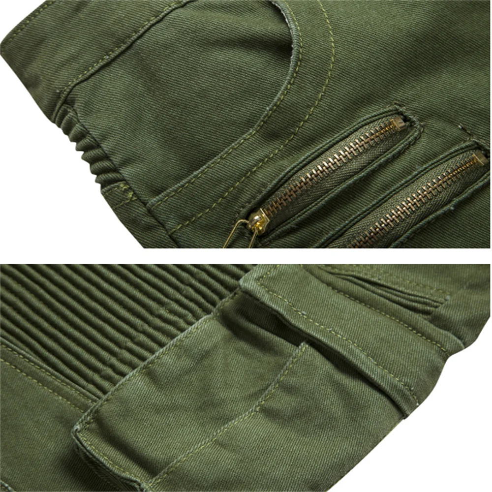 EH · MD® Men's Stretch Denim Trousers Fashion Trend Pleated Zipper Decoration Multi Pocket 2020 Black Khaki Slim Casual Jeans