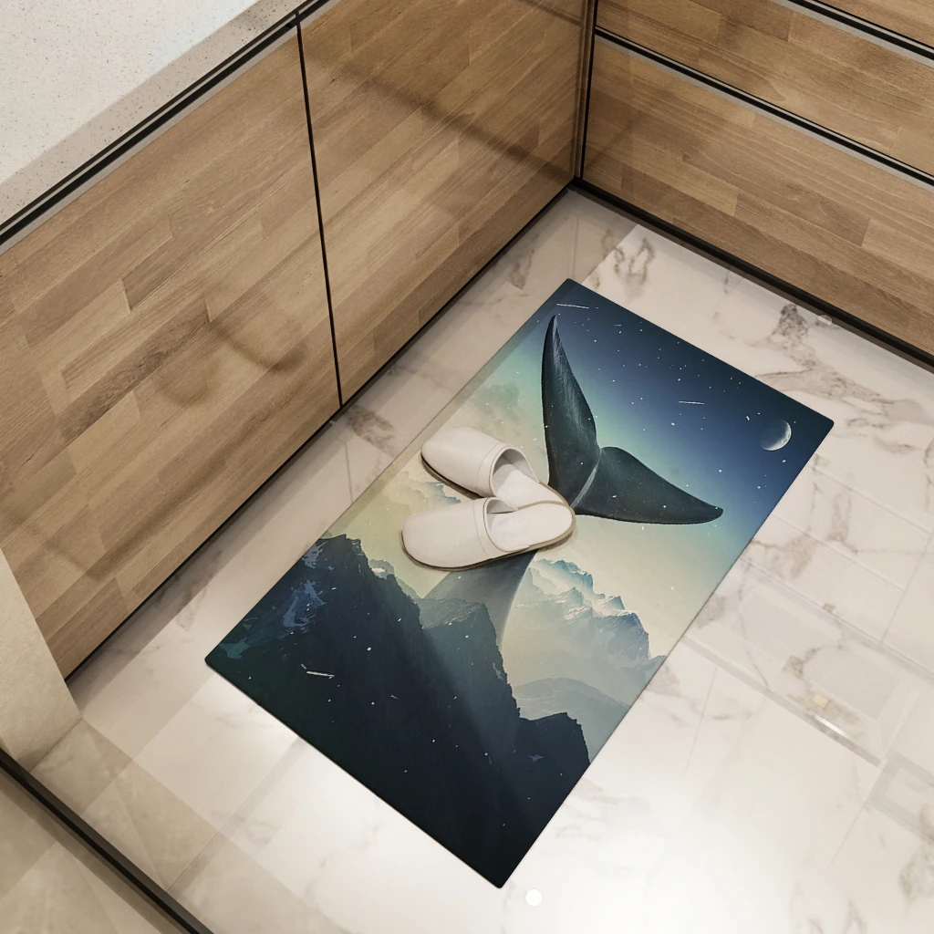 Whale Tail Floor Mat Home Area Rugs Large Living Room Bedroom Bathroom Decoration Print Mountains Moon Mist Carpet