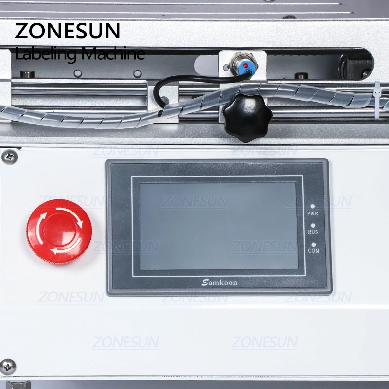 ZONESUN Semi-automatic PET Sticker Plastic Arc Surface Flat Surface Bottle Label Dispenser Labeling Machine