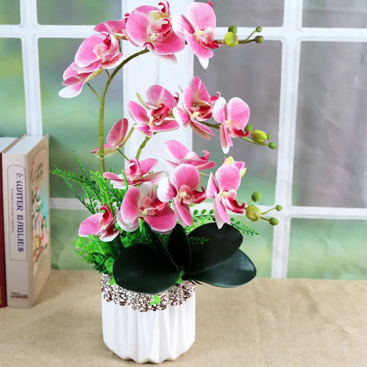 

Modern Ceramic Vase Feel PU Butterfly Orchid Artificial Flower Set Office Desktop Ornaments Decoration Home Room Accessories