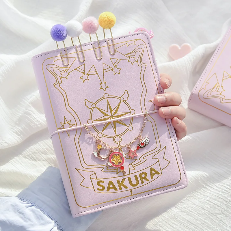 Śliczne różowe Sakura Anime pamiętnik luźnych liści kolorowe strony spiralne 6 otworów notatnik czasopisma Planner zestaw papeterii