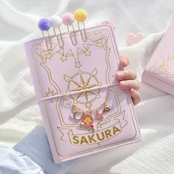 Cute Pink Sakura Anime Loose-leaf Diary Notebook Colorful Pages Spiral 6-otworowy segregator Notatnik Dzienniki Planner Zestaw papeterii