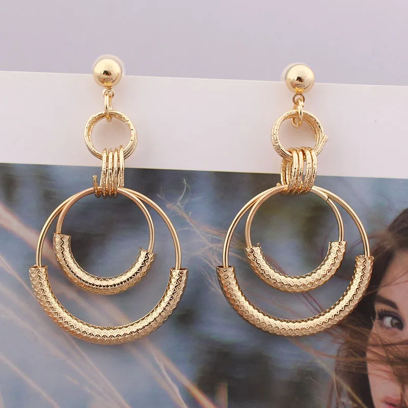 Double Metal Tube Dangle Earrings For Women Hollow Round Geometric Earrings Fashion Jewelry Statement Earrings Gifts