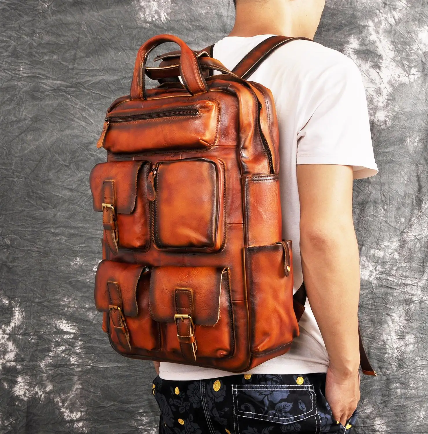 Original Quality Leather Heavy Duty Design Travel Casual Backpack Daypack Fashion College School Book Laptop Bag Male 1170-or