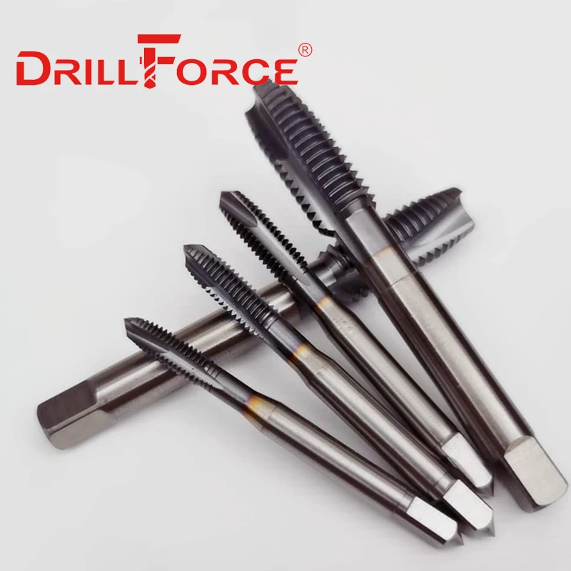 Drillforce Cobalt Screw Thread Tap Drill Bits Spiral Pointed Flute Metric M2-M16 TICN Coated Machine Tap For Stainless Steel