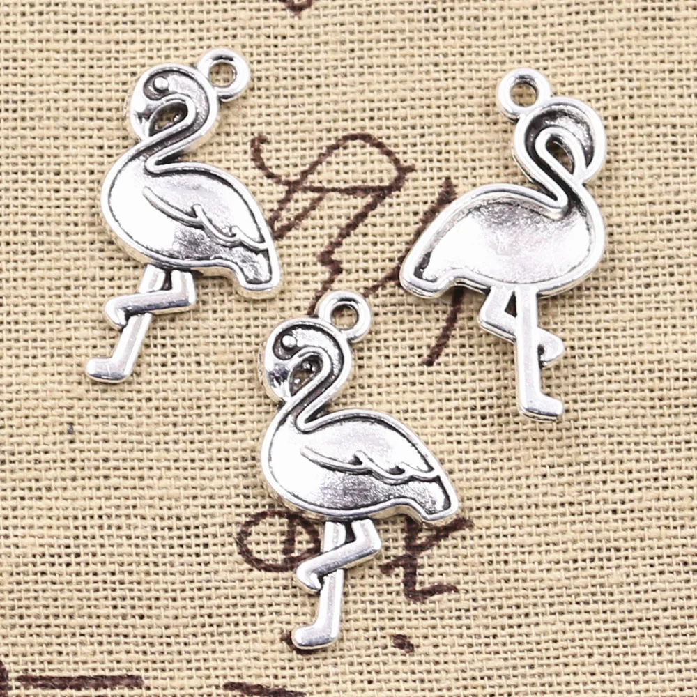 12pcs Charms Single Stand Crane Flamingo 28x15mm Antique Silver Color Plated Pendant Making DIY Handmade Tibetan Finding Jewelry