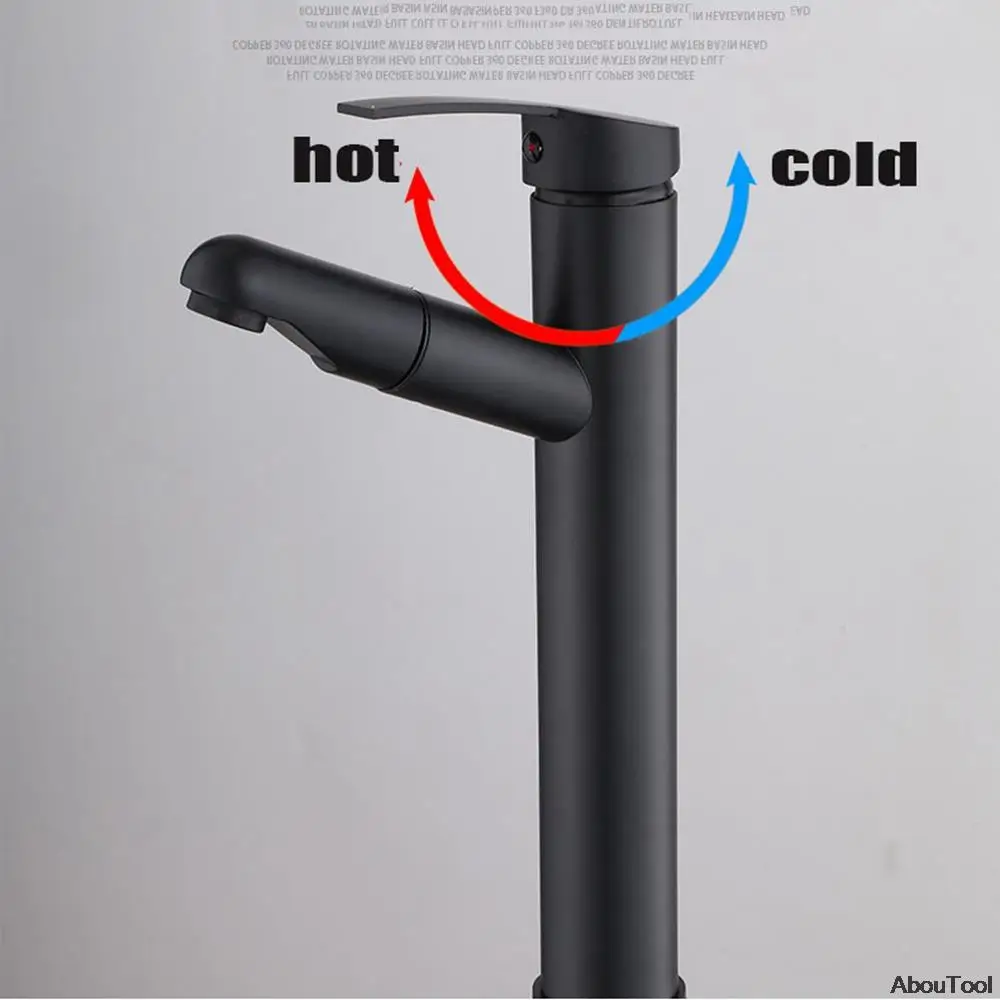 Hot Cold Water Faucet Black Bathroom PullOut Tap Adjustable Mixer Basin Faucet Single Spray Sink torneira para cozinha de parede