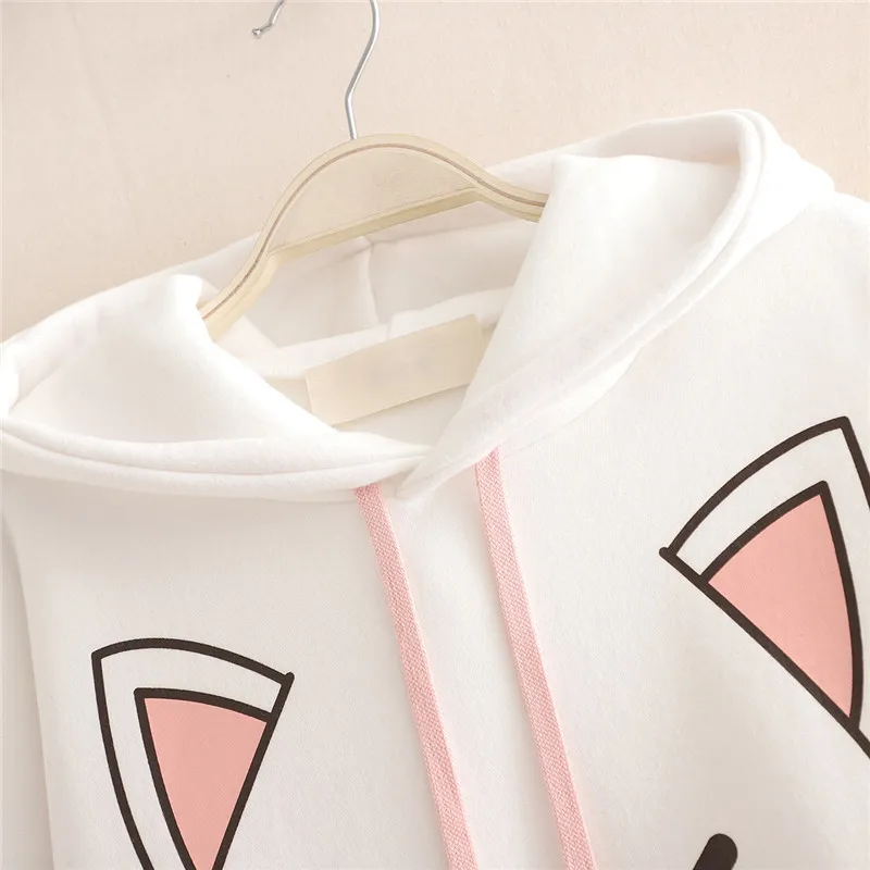 Sudadera con capucha Harajuku Kawaii para mujer, suéter de manga larga con estampado de orejas de gato, Anime divertido, Vintage, 2021