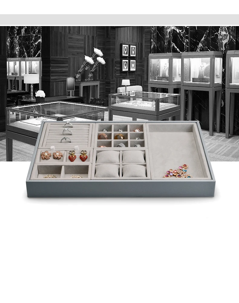 Oirlv Beige Mikrofaser Schmuck-Organizer-Tablett, abnehmbares Leder-Tablett für Ohrringe, Halsketten, Armbänder, Anhänger, Schmuckaufbewahrung und Präsentation. – Detail 1