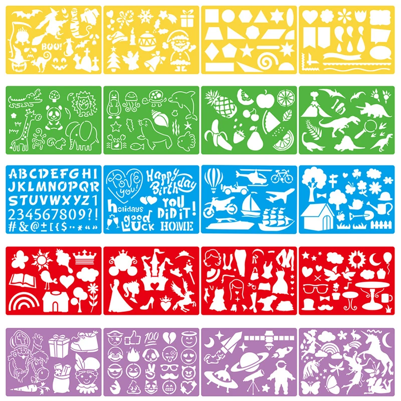 20pcs Kids Drawing Template Set Art Tool Painting Stencil Rulers Drawing Color Board Children Painting Learning Education Aids