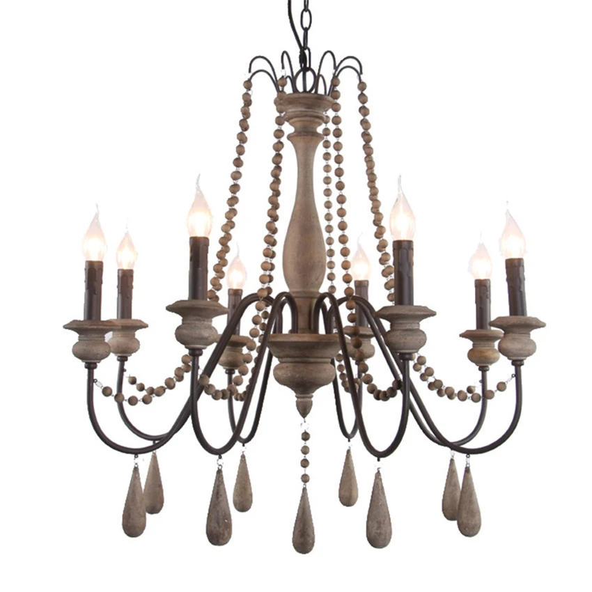 American water drop wood chandeliers lights restaurant lamp French bedroom Mediterranean living room candle hanging fixtures