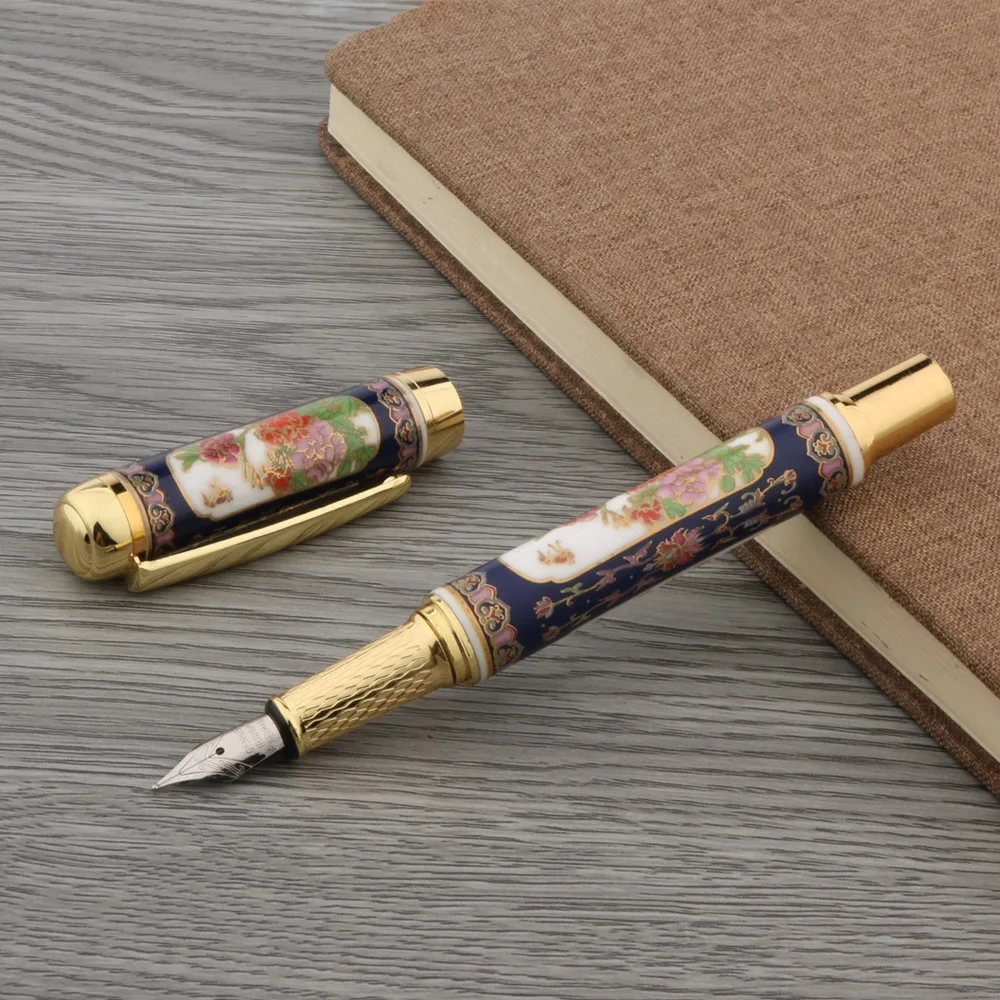 

High Quality Fountain Pen Porcelain Ink Pen Cloisonne Penoy Flower 0.7mm Nib Converter Filler Office School Supplies Writing New