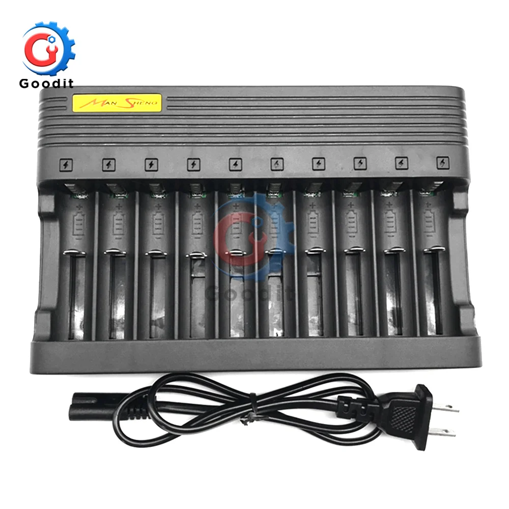 Battery Charger EU US 10slots Smart Lithium Charging 16340 14500 18650 18500 USB Output Li-ion Rechargeable Battery Charger Wire