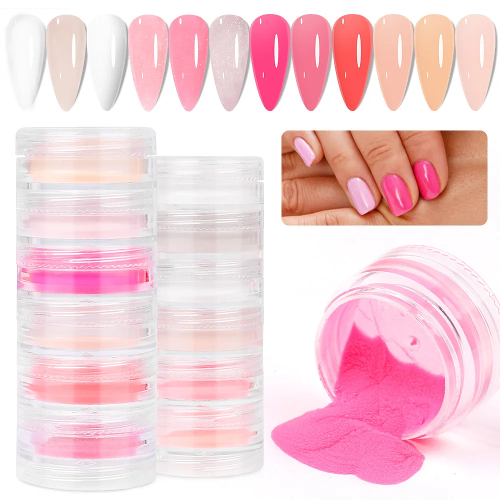 Polvo acrílico de 6 colores para manicura, extensiones de puntas de polímero de uñas de Color neón, accesorios de Arte de uñas de cristal francés