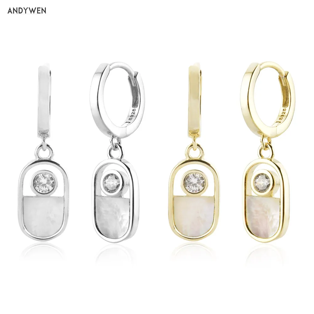 

Женские серьги-капельки для пирсинга ANDYWEN, серьги из стерлингового серебра 925 пробы с золотой и белой эмалью, ювелирные украшения с круглыми петлями