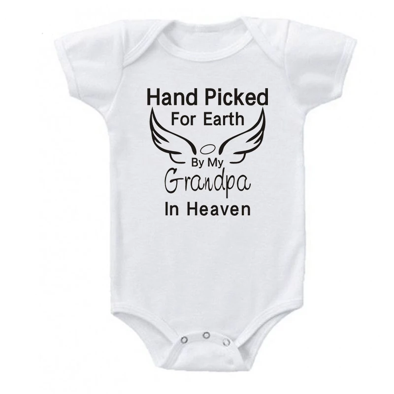 Hand Picked for Earth by My Grandpa in Heaven Newborn Baby Bodysuit Short Sleeve Baby Girl Romper Clothes Body Baby Boy Onesie