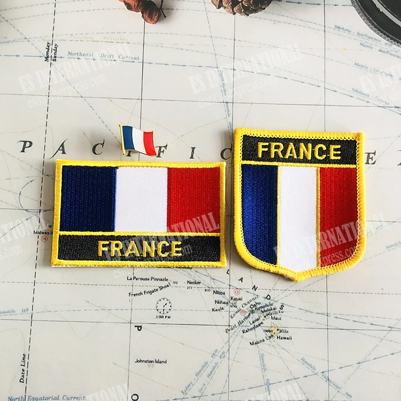 FRANCE National Flag Embroidery Patches Badge Shield And Square Shape Pin One Set On The Cloth Armband Backpack Decoration