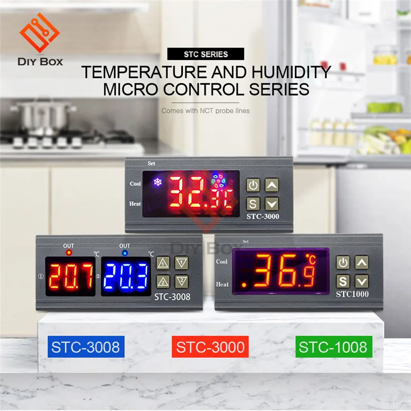 STC-1000 3000 3008 Dual LED Digital Thermostat Temperature Controller  DC 12V 24V AC 110V 220V Heating Cooling Regulator