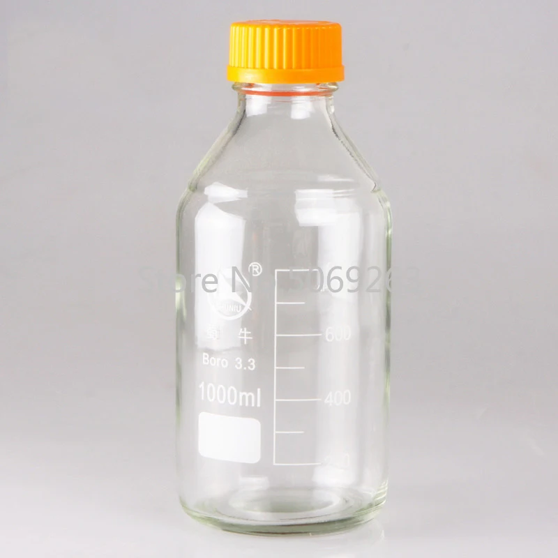 1pcs Capacity 100/250/500/1000/2000ml clear glass Reagent bottle With yellow screw cover,Medical Lab Chemistry Glassware